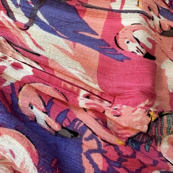 Go Softly Womens Pink Flamingo MuMu Housedress Small Zip Up Short Sleeve Midi - Picture 9 of 13